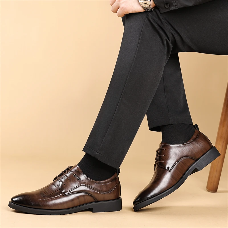 Men's Summer Breathable Leather Shoes Hollow out Comfortable Fashionable Business Formal Derby Shoes British Style-SJ2502-1 - Image 5
