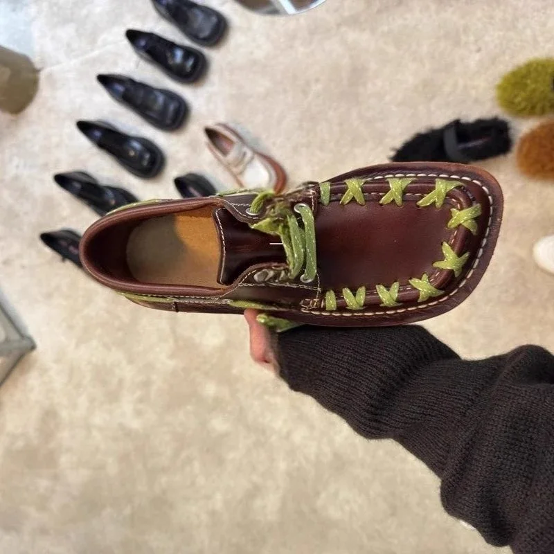 Flats Women Shoes Lace Up Leather Classic Shoes Designer Brand Sneakers 2025 Summer Fad Trend Retro Oxford - Image 5