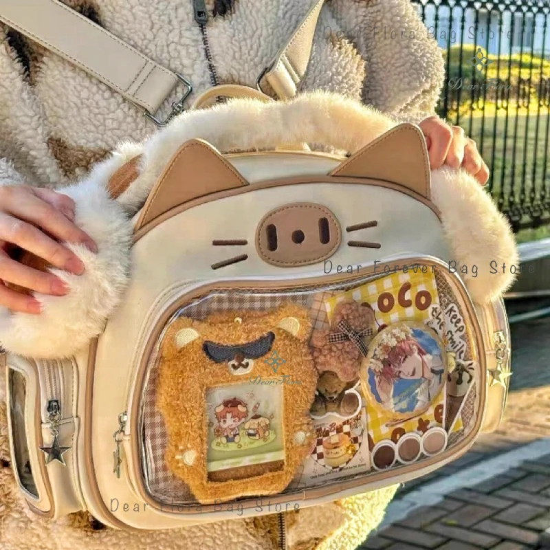 New Y2K Korean Kawaii Cat Ita Bag Cute PU Shoulder Bag Girls Transparent Pocket Harajuku Crossbody Bag Women's Fashion Backpacks - Image 6