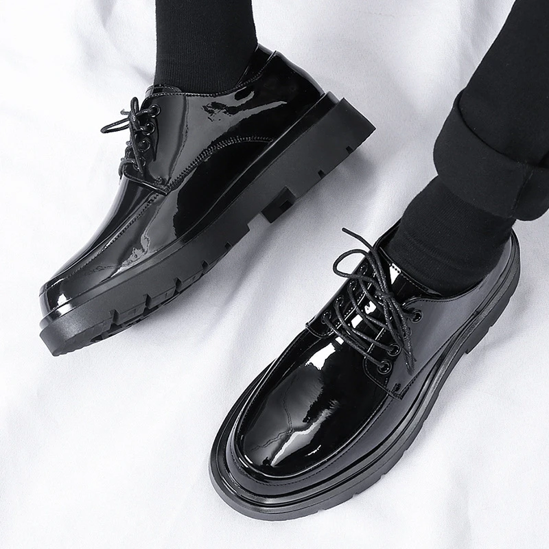 Black Patent Leather Platform Oxfords – Men's Breathable Chunky Business Formal Shoes - Image 4
