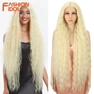 FASHION IDOL Synthetic Lace Wigs 42 Inch Long Cosplay Curly Hair Blonde 613 Pink Colorful Wigs For Woman Synthetic Lace Wig