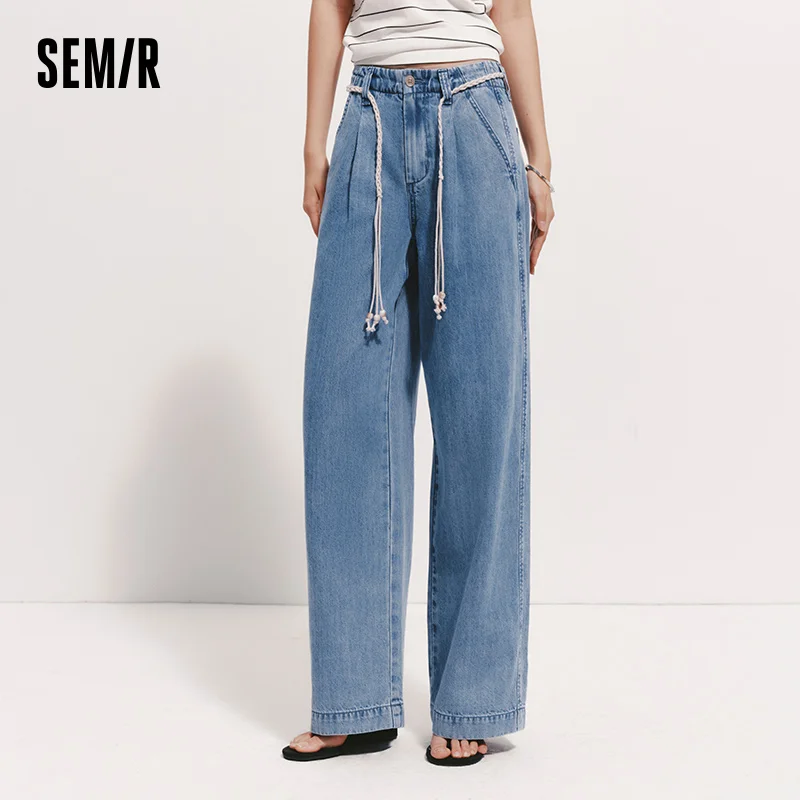 Semir Women Jeans Soft Cool Belted Loose Wide Leg Denim Pants 2026 Summer Casual Daily - Image 3