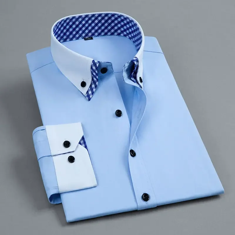 Men's Business Dress Shirt Long Sleeve Non Iron Fashion Double Layer Formal Regular Fit Office Camisa Social Solid Button Shirts - Image 7