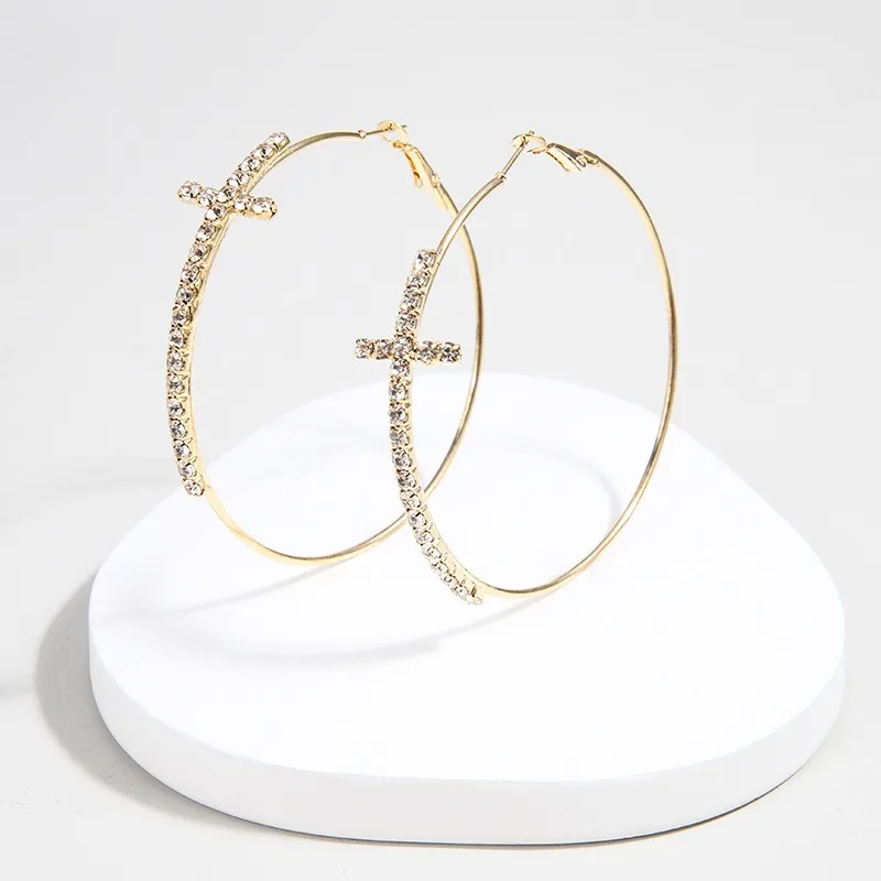 Shiny Big Circel Cross Hoop Earrings for Women Exquisite Rhinestones Ear Buckles Earrings High-end Geometric Ear Rings Jewelry - Image 26