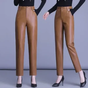 Genuine Leather Pants Women's Sheepskin Ankle-Tied Harem Autumn and Winter New Casual Pants Elastic High Waist Pants