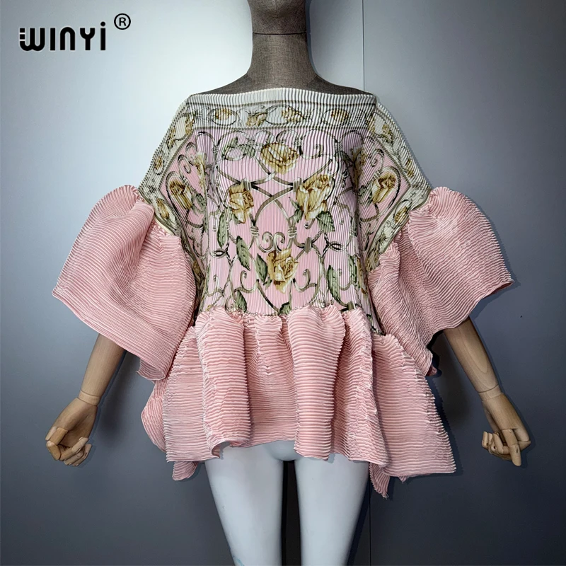WINYI Summer Clothes Africa Pleated Elastic Casual Top Kawaii Jacket Beach Cover Up Women's T-Shirts Evening Dress - Image 9