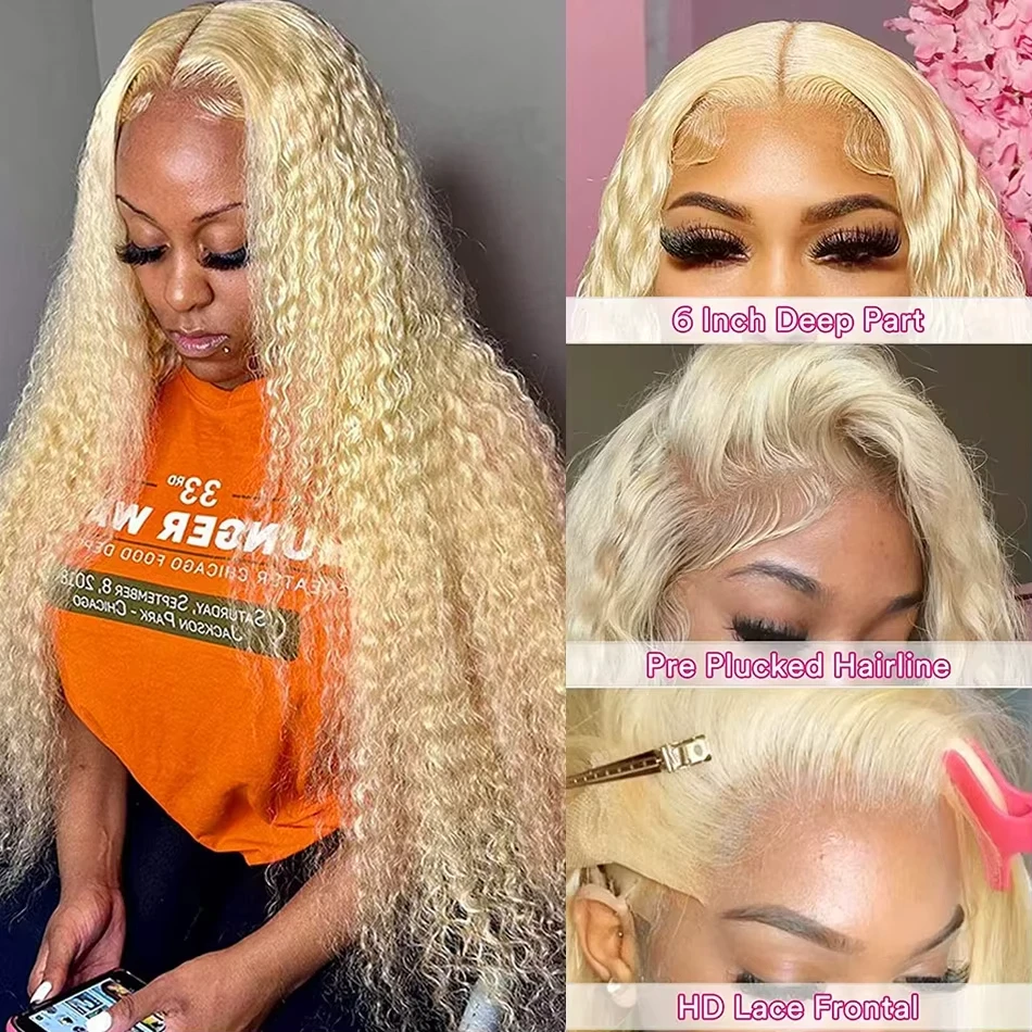 13x6 HD Lace Frontal Wig 613 Blonde Deep Wave 13x4 Transparent Lace Curly Human Hair Wigs Blonde Water Wave Wig for Women - Image 3
