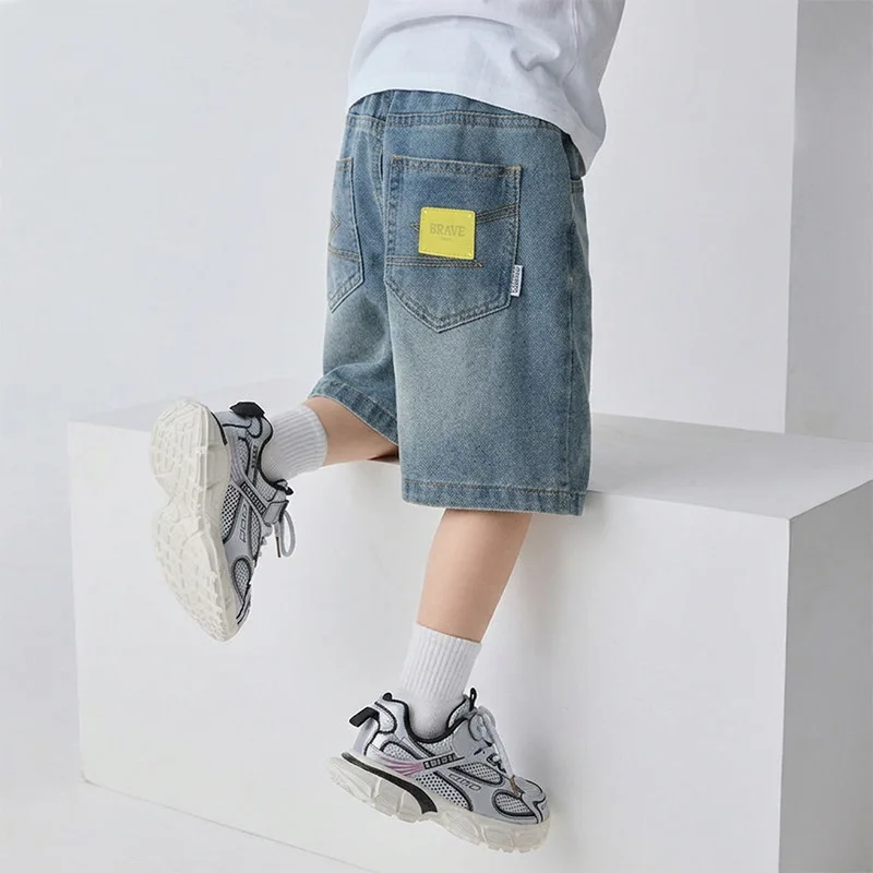 2026 Summer 4-10Y Korean Boys Pants Loose Solid Color Elastic Waist Kids Cowboy Shorts Thin Children Trousers Daily Outfits - Image 2
