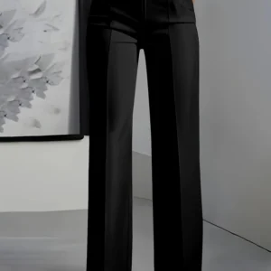 Women High Waisted Wide Leg Office Trousers, Solid Black Pleated Elegant Crease Dress Pants, Professional Full Length Trousers