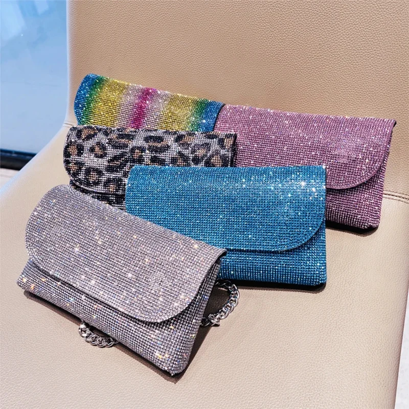 Women's Clutch Bag with Rhinestones Silver Purse on Chain PU Leather Evening Bag Ladies Fashion Party Evening Shoulder Bag - Image 6
