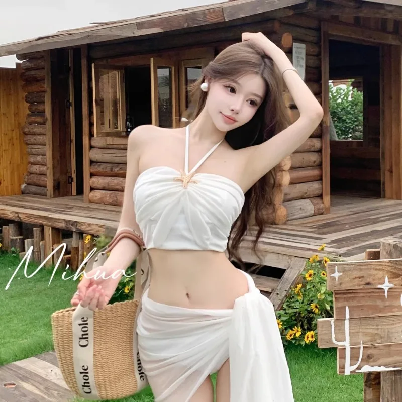 Swimsuit Women's High-end New Water Tone Sexy Pure Desire Bikini Three Piece Set Beach Vacation Hot Spring Neck Hanging Swimsuit - Image 4