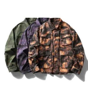 Men Camouflage Washed Cotton Loose Casual Outdoor Track Tooling Cargo Jacket Women Streetwear Fashion Oversize Techwear Coat