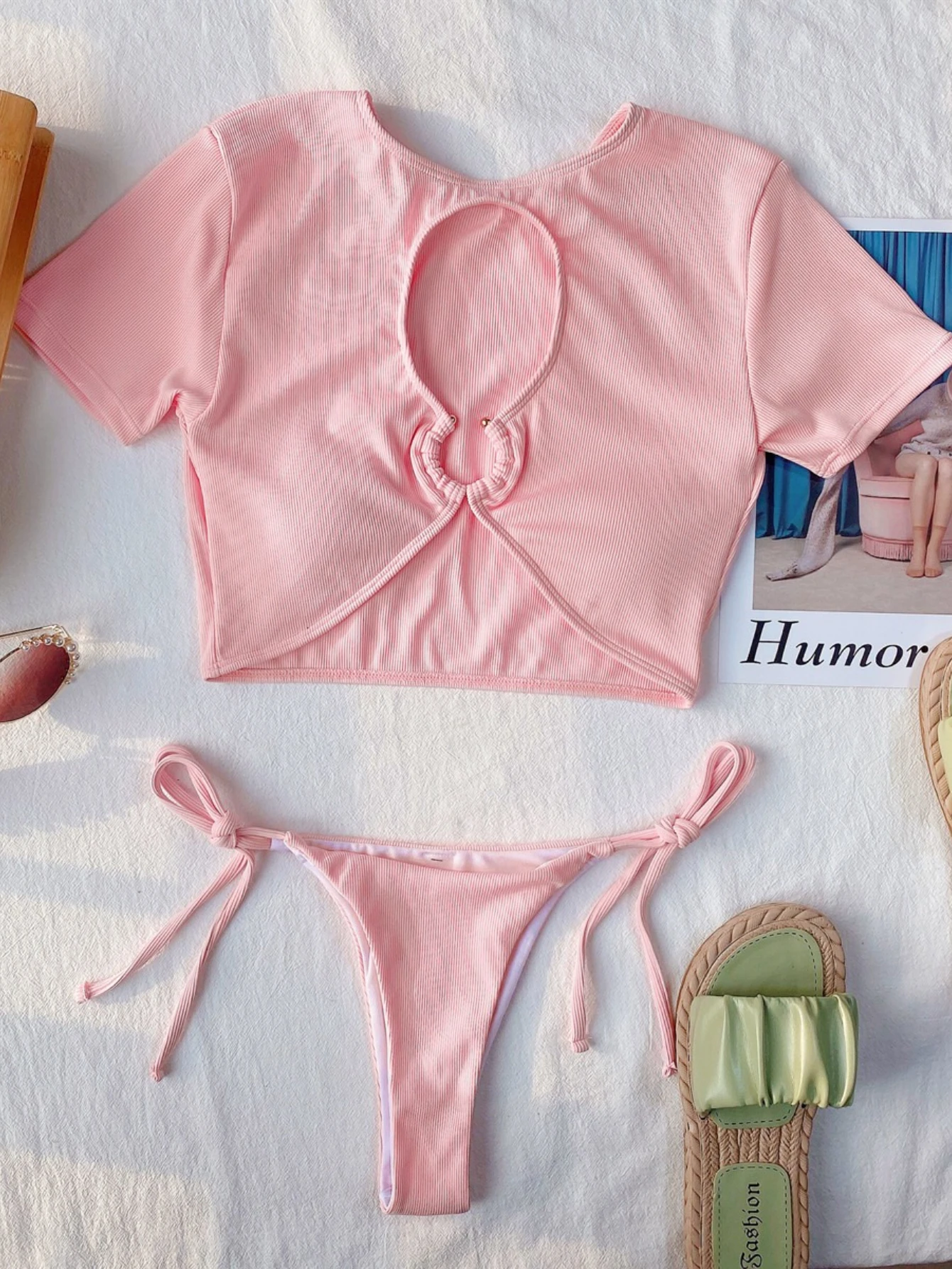 Women’s Pink Lace-Up High-Waisted Bikini Set – 2025 Sexy Backless Two-Piece Swimsuit - Image 2