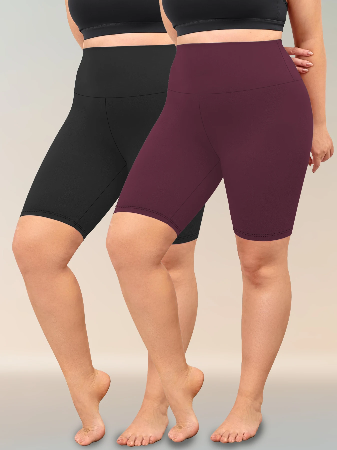 2 Pack Plus Size Biker Shorts for Women High Waisted Super Soft Workout Yoga Athletic Shorts Running