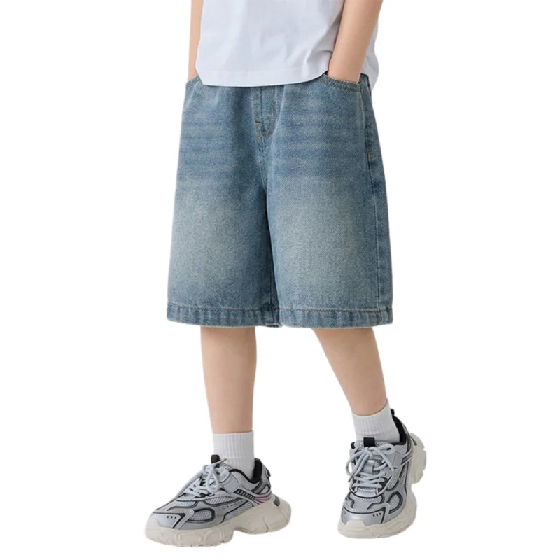 2026 Summer 4-10Y Korean Boys Pants Loose Solid Color Elastic Waist Kids Cowboy Shorts Thin Children Trousers Daily Outfits - Image 7
