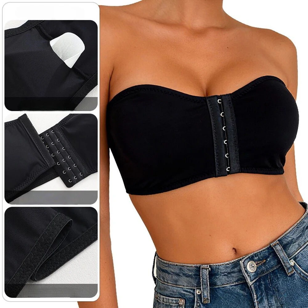 Plus Size Women's Front Fastening Bandeau Bras Strapless Push Up Wirefree Comfortable Bra Strapless Everyday Padded Bralette - Image 2