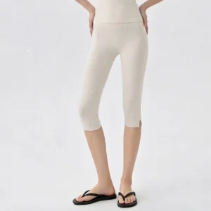 Naked Yoga Pants Gym Women's Stretch Tight High Waist Hip Training Fitness Leggings Three-Point Sports Pants Slit Pilates Summer