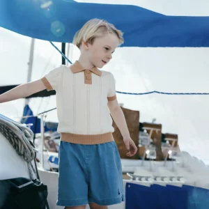 Fashion Boys Knit Polo Shirt Summer Short Sleeve Ribbed Pullover Knit Tees Soft Breathable Kids Knit Tshirts School Daily Wear