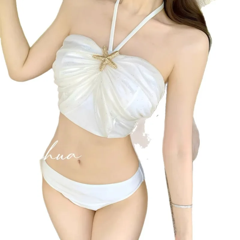 Swimsuit Women's High-end New Water Tone Sexy Pure Desire Bikini Three Piece Set Beach Vacation Hot Spring Neck Hanging Swimsuit - Image 6