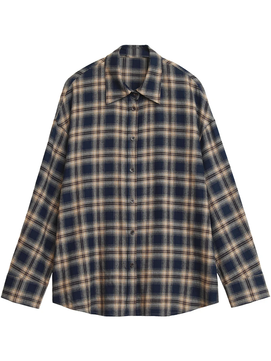 CHIC VEN Women Shirts Loose Casual New Sanding Plaid Shirt Long Sleeve Medium Long Length Blouses Female Tops Spring Autumn 2025 - Image 4