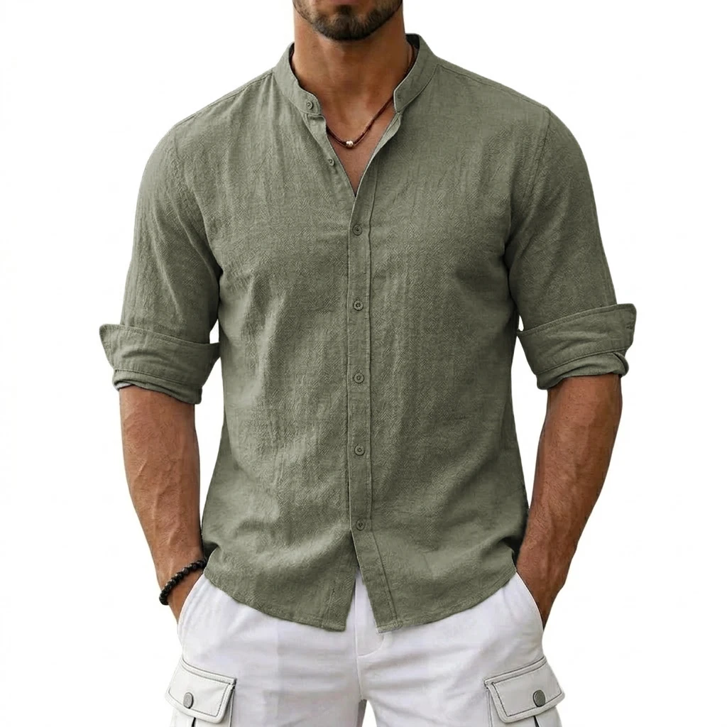 New Men's Cotton Linen Shirts for Men Casual Luxury Hawaiian Shirts Lightweight Long Sleeve Henley Beach Shirts T-Shirts for Men - Image 5