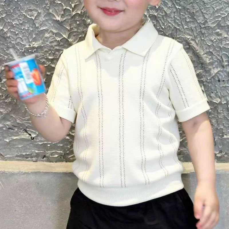 Summer Simple Hollow DesignPoloIce silk knitted shirt for boys and girls, stylish, breathable, versatile air conditioning shirtt - Image 3