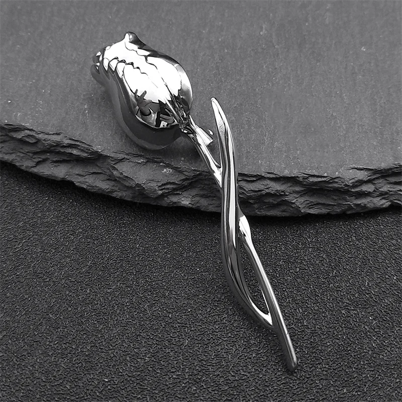 Gold Rose Flower Brooch Pin – Stainless Steel Fashion Lapel Pin for Men & Women - Image 6