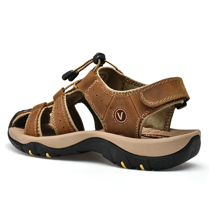 Summer Sandals Leather Outdoor Men's Beach Shoes Luxury Breathable Casual Sandal Man Wading Shoes Non-slip Wide lining Slippers - Image 5