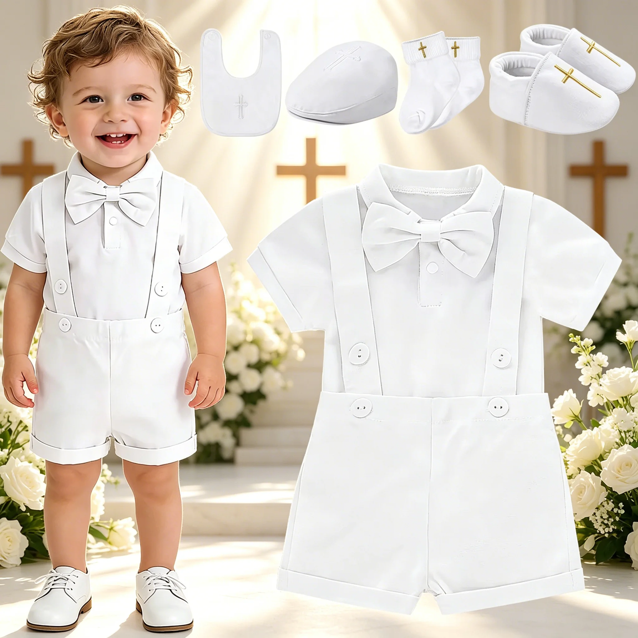 Baby Boy Christening Outfit Newborn Baptism Blessing Communion Set Infant Formal Suit White First Easter Church Clothes