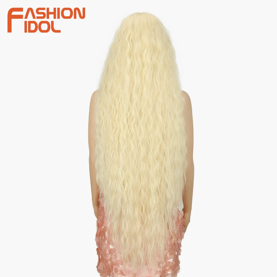 FASHION IDOL Synthetic Lace Wigs 42 Inch Long Cosplay Curly Hair Blonde 613 Pink Colorful Wigs For Woman Synthetic Lace Wig - Image 2