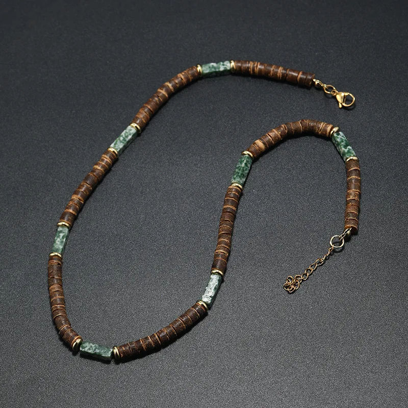 Vintage Bohemian Summer Jewelry Ethnic Style Jewelry Brown Coconut Shell Wood Beads Natural Stone Necklace Men's Jewelry - Image 2