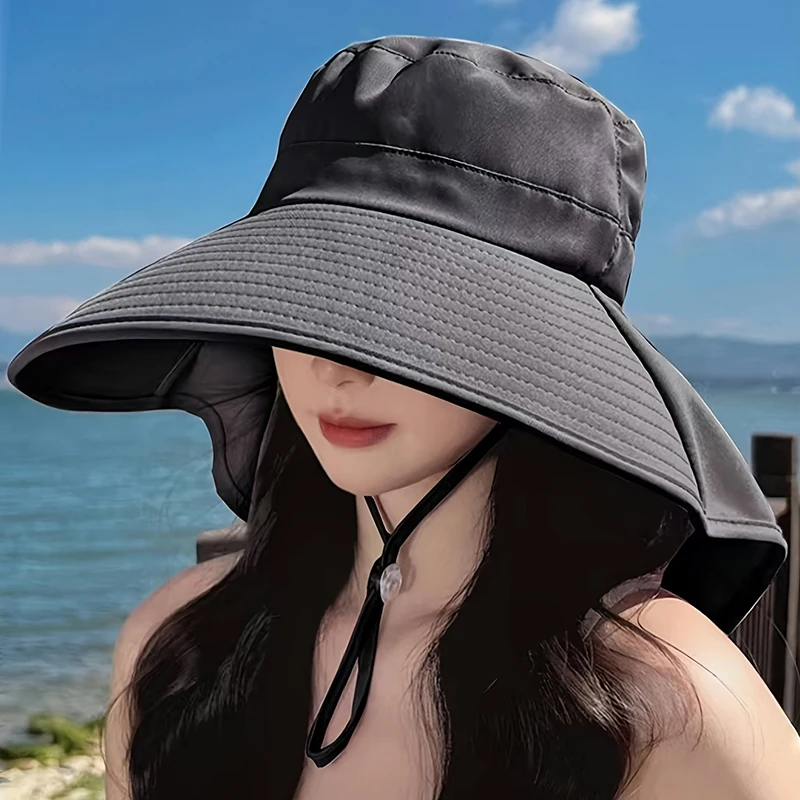 New Summer Ponytail Hat with Large Brim Sun Visor Women's Neck Protection Fisherman's Hat Outdoor Hat
