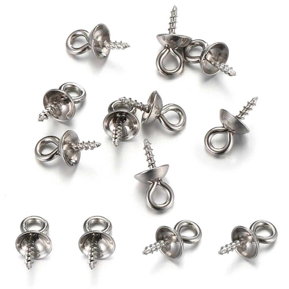 50pcs Gold Color Stainless Steel Screw Eye Pins Bail Top Drilled Beads End Caps - Image 8