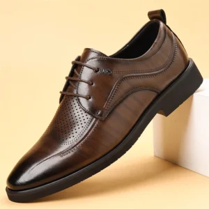 Men's Summer Breathable Leather Shoes Hollow out Comfortable Fashionable Business Formal Derby Shoes British Style-SJ2502-1