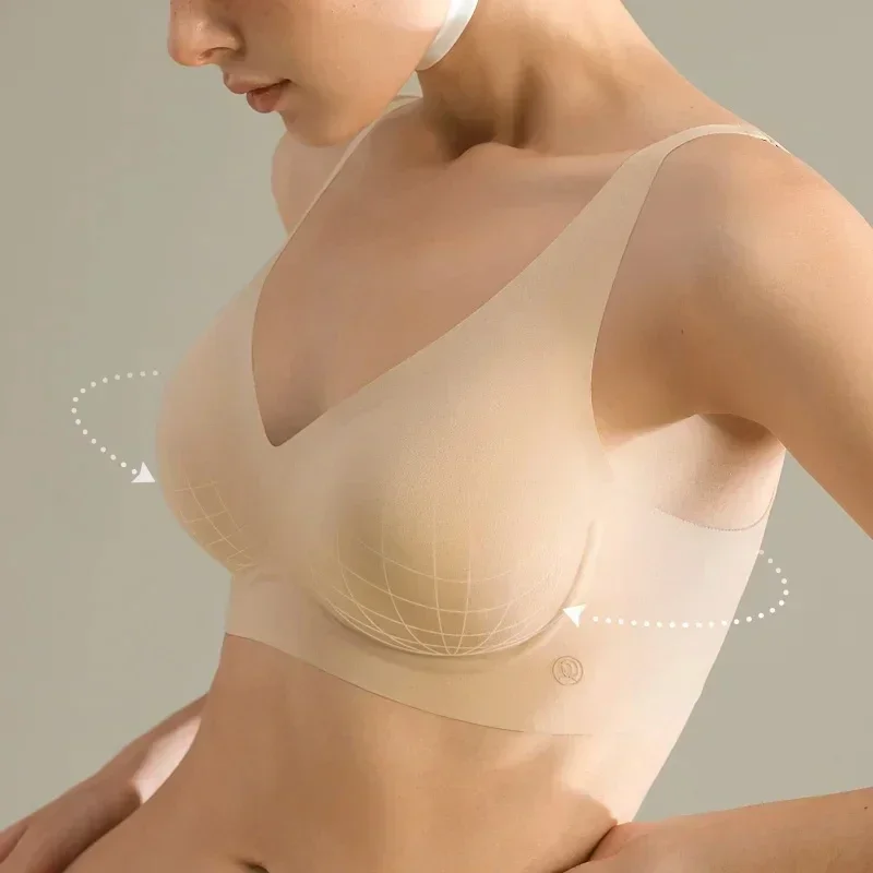SUJIIN Sexy Seamless Wireless Bras for Women Push Up Padded Soft Support Invisible Lift V Neck Bralette Smooth Bra Female MX208 - Image 4
