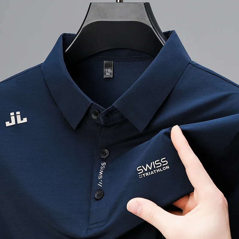 Men’s Business Casual Short-Sleeve Polo Shirt – Solid Color Breathable Fashion Top with Badge - Image 5