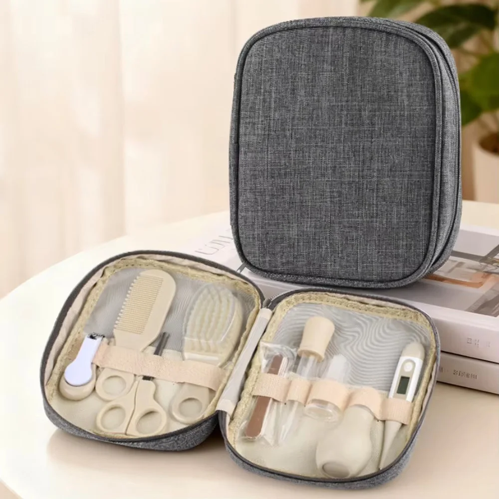 Baby Grooming Kit 9PCS Newborn Care Set with Nail Clipper Hair Brush Comb Thermometer Baby Hygiene Essentials Travel Kit - Image 2