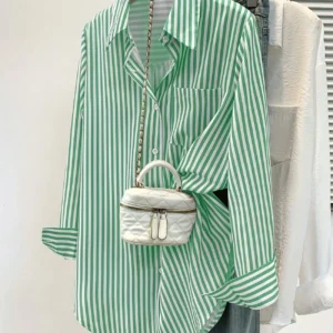 Women's Casual Basic Striped Pointed Collar Shirt with Button Pockets - Long Sleeves, Comfortable and Skin-Friendly, Suitable fo