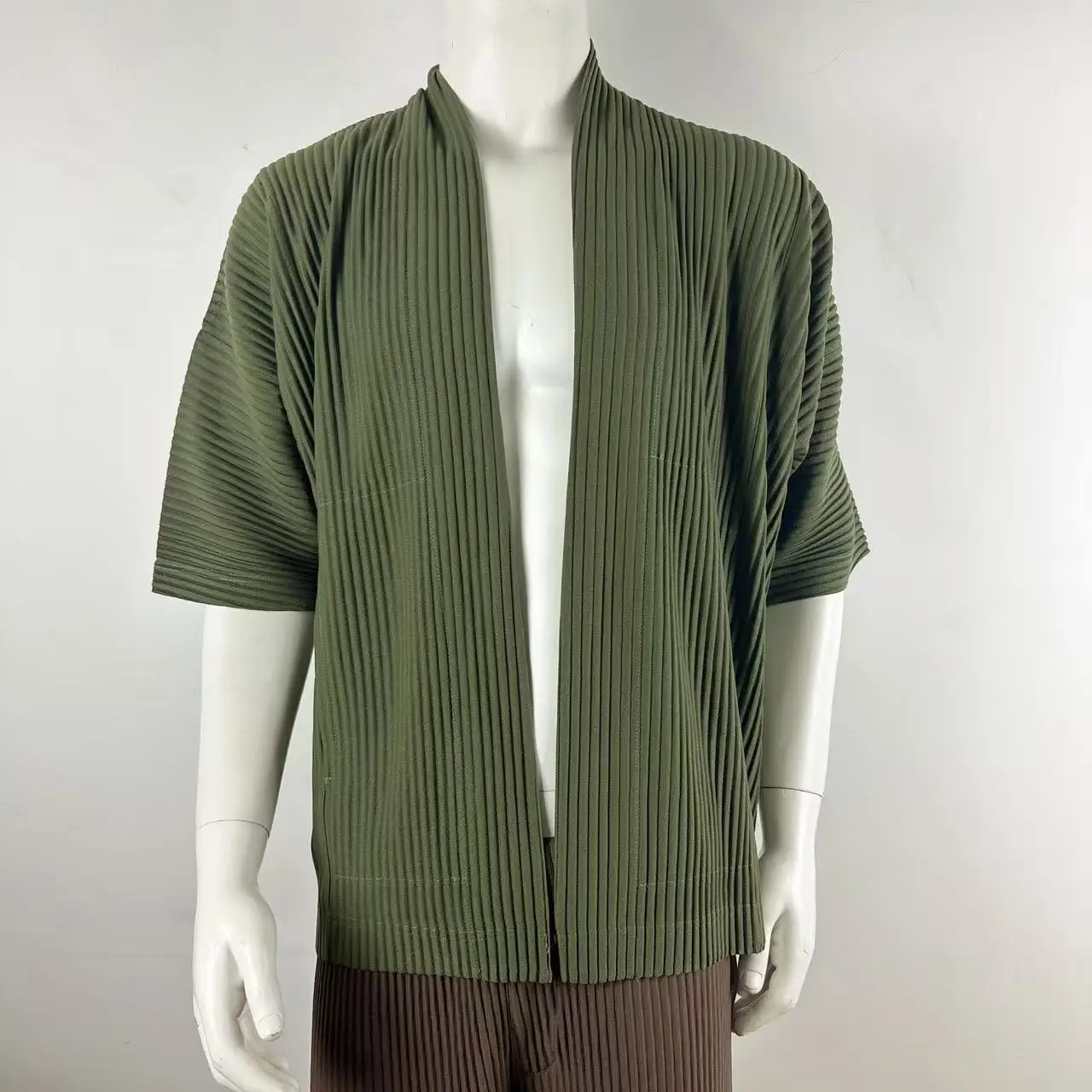 Miyake Pleated Short Sleeve Jacket Plisse Men's Taoist Robe 2026 Spring Autumn New Season Loose Plus Size Fold Coat Personality - Image 8