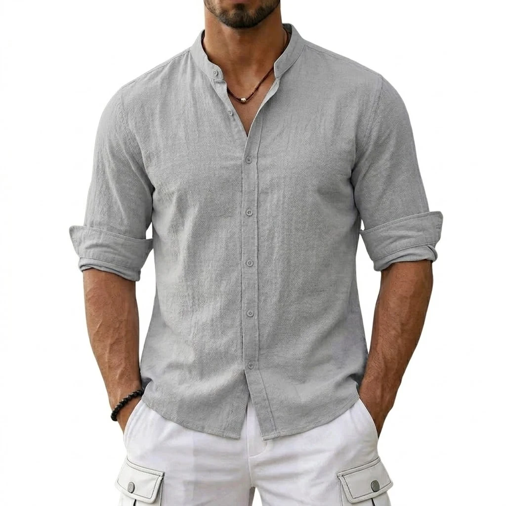 New Men's Cotton Linen Shirts for Men Casual Luxury Hawaiian Shirts Lightweight Long Sleeve Henley Beach Shirts T-Shirts for Men - Image 8