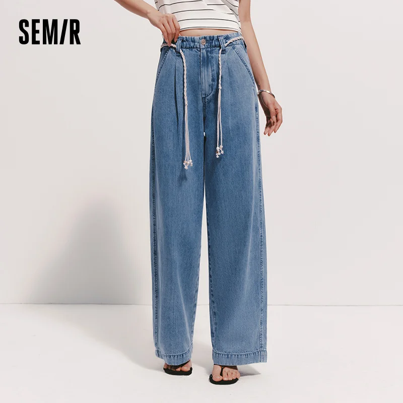 Semir Women Jeans Soft Cool Belted Loose Wide Leg Denim Pants 2026 Summer Casual Daily - Image 2