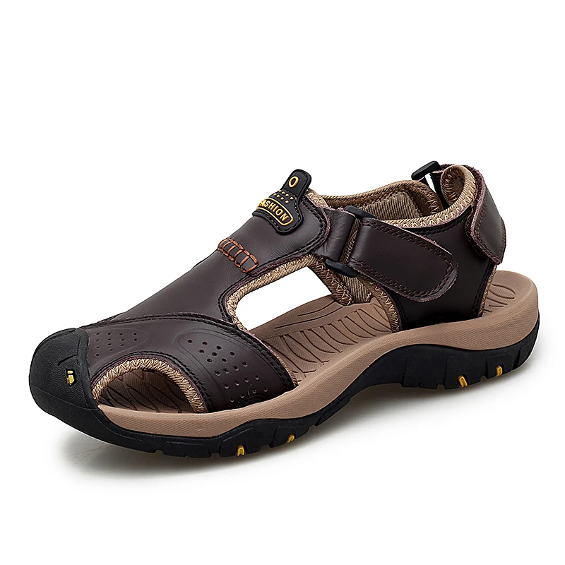 Summer Sandals Leather Outdoor Men's Beach Shoes Luxury Breathable Casual Sandal Man Wading Shoes Non-slip Wide lining Slippers - Image 7
