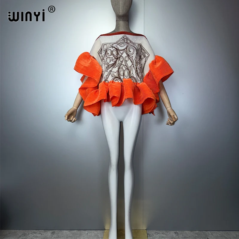 WINYI Summer Clothes Africa Pleated Elastic Casual Top Kawaii Jacket Beach Cover Up Women's T-Shirts Evening Dress - Image 3