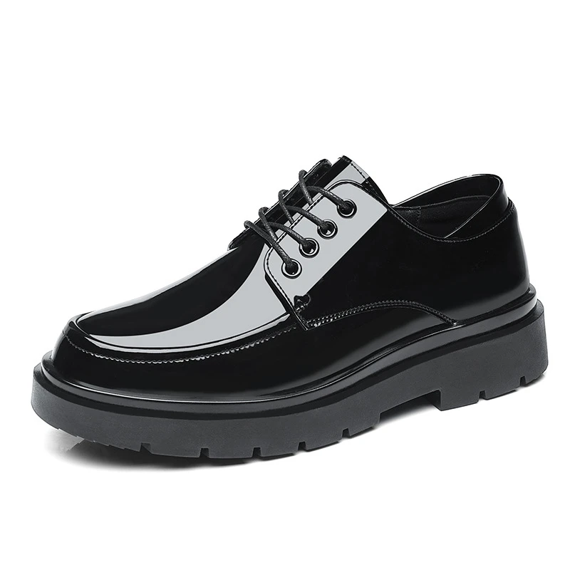 Black Patent Leather Platform Oxfords – Men's Breathable Chunky Business Formal Shoes - Image 6