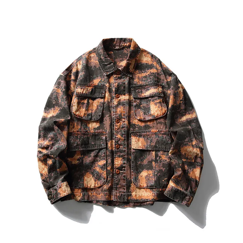 Men Camouflage Washed Cotton Loose Casual Outdoor Track Tooling Cargo Jacket Women Streetwear Fashion Oversize Techwear Coat - Image 7