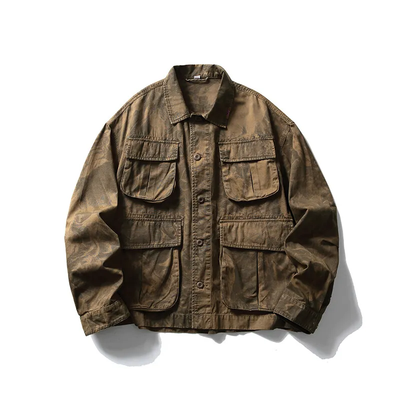 Men Camouflage Washed Cotton Loose Casual Outdoor Track Tooling Cargo Jacket Women Streetwear Fashion Oversize Techwear Coat - Image 10