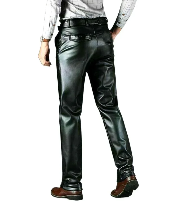 Black leather pants men's fashion casual plus size motorcycle pants trousers men's PU leather jogging pants business - Image 6