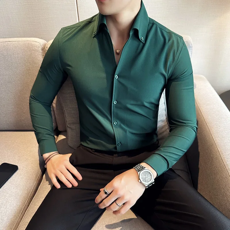 Men Dress Shirt 2025 Autumn Long Sleeve Camisas Business Fashion Shirt Male Solid British Style White Black Shirt Men Clothing - Image 5