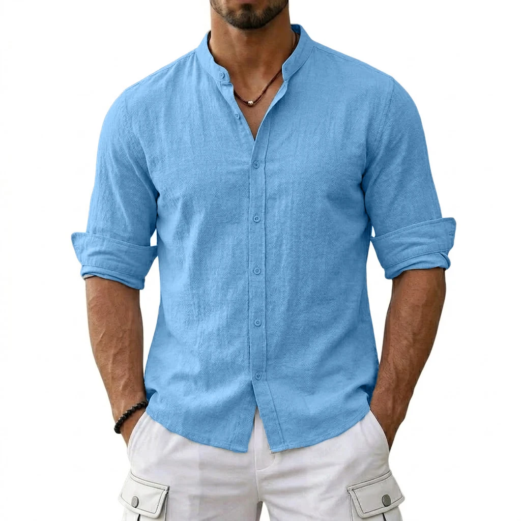 New Men's Cotton Linen Shirts for Men Casual Luxury Hawaiian Shirts Lightweight Long Sleeve Henley Beach Shirts T-Shirts for Men - Image 4
