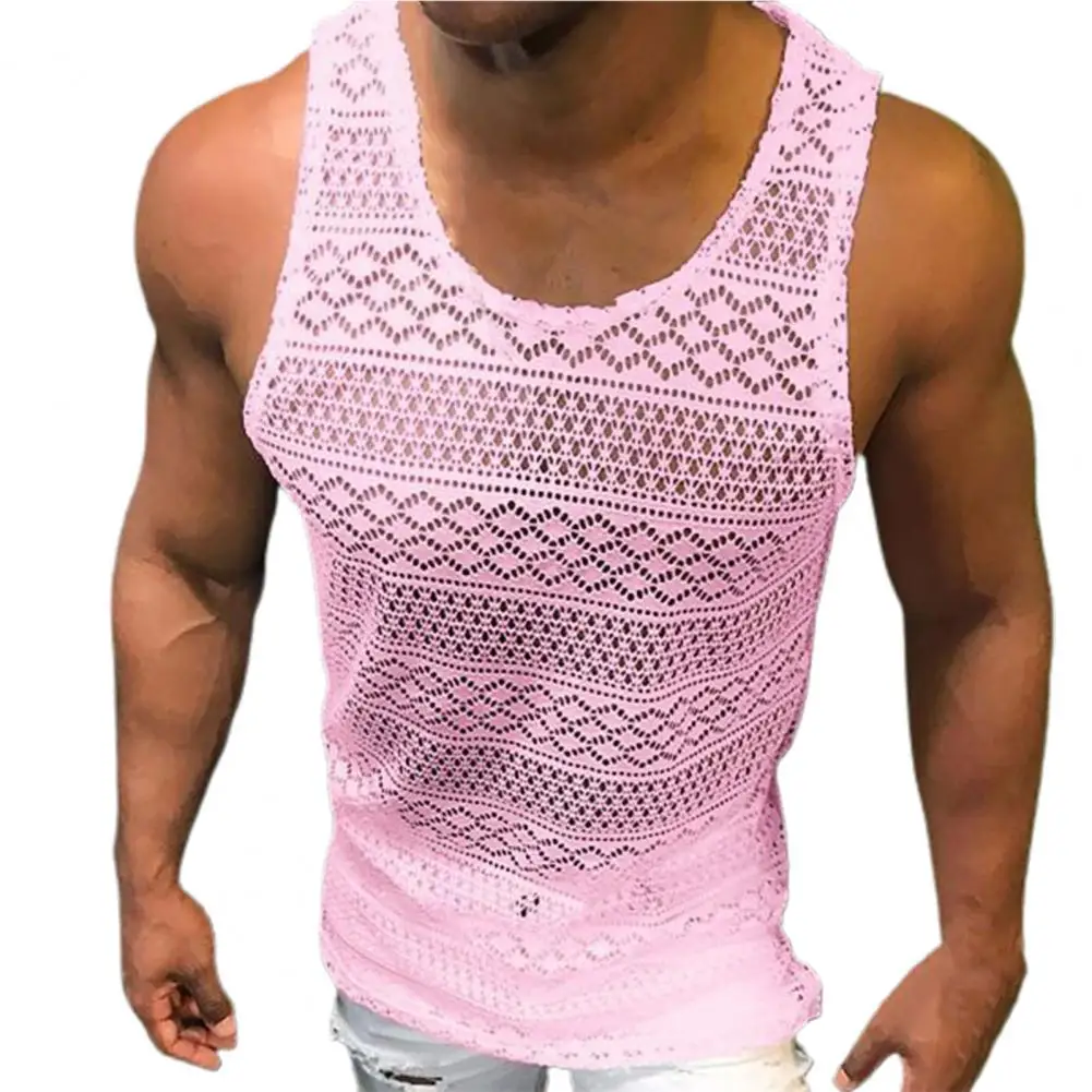 Tank Top for Men Lace Hollow Out Sleeveless Shirts Summer Mens Clothing Slim Fit Gym Clothes Workout Solid Color Vest Tops 2022 - Image 8